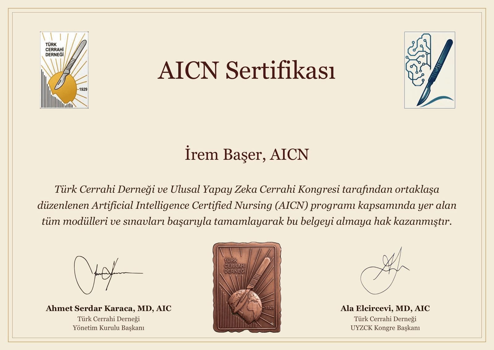 Artificial Intelligence Certified Nursing (AICN) Sertifikası - İrem Başer